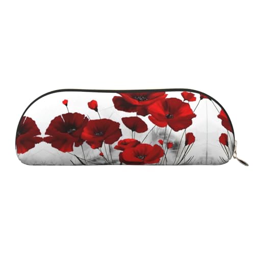 Xcwzbls Federmäppchen aus Leder, halbrund, Mohnblumenmotiv, große Kapazität, Aufbewahrungstasche, Reisetasche, Make-up-Kosmetiktasche, gold, Einheitsgröße, Taschen-Organizer von Xcwzbls