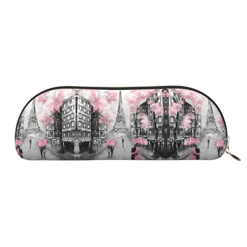 Xcwzbls Federmäppchen aus Leder, halbrund, Motiv: Eiffelturm, rosa Blumenmuster, große Kapazität, Aufbewahrungstasche, Reisetasche, Make-up-Kosmetiktasche, gold, Einheitsgröße, Taschen-Organizer von Xcwzbls