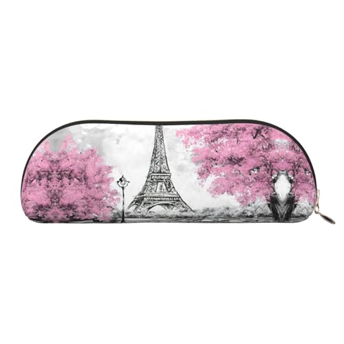 Xcwzbls Federmäppchen aus Leder, halbrund, Motiv: Paris, Eiffelturm, großes Fassungsvermögen, Aufbewahrungstasche, Reisetasche, Make-up-Kosmetiktasche, gold, Einheitsgröße, Taschen-Organizer von Xcwzbls