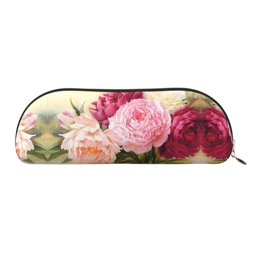 Xcwzbls Federmäppchen aus Leder, halbrund, Pfingstrosenblüten, großes Fassungsvermögen, Aufbewahrungstasche, Reisetasche, Make-up-Kosmetiktasche, gold, Einheitsgröße, Taschen-Organizer von Xcwzbls
