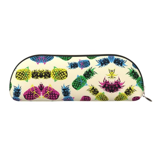 Xcwzbls Federmäppchen aus Leder, halbrund, Retro-Ananas-Design, große Kapazität, Aufbewahrungstasche, Reisetasche, Make-up-Kosmetiktasche, gold, Einheitsgröße, Taschen-Organizer von Xcwzbls
