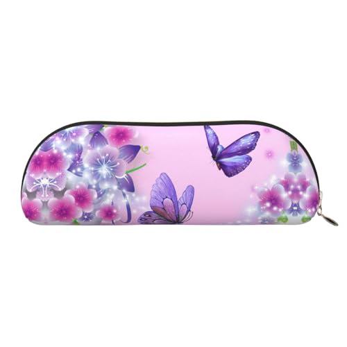 Xcwzbls Federmäppchen aus Leder, halbrund, Schmetterling, großes Fassungsvermögen, Aufbewahrungstasche, Reisetasche, Make-up, Kosmetiktasche, Violett, gold, Einheitsgröße, Taschen-Organizer von Xcwzbls