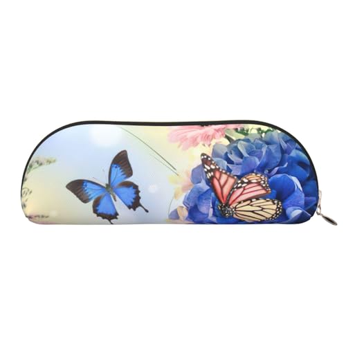 Xcwzbls Federmäppchen aus Leder, halbrund, Schmetterlinge und Blumen, große Kapazität, Aufbewahrungstasche, Reisetasche, Make-up-Kosmetiktasche, gold, Einheitsgröße, Taschen-Organizer von Xcwzbls