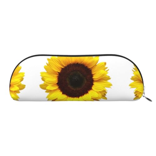 Xcwzbls Federmäppchen aus Leder, halbrund, Sonnenblumen-Hintergrund, große Kapazität, Aufbewahrungstasche, Reisetasche, Make-up-Kosmetiktasche, silber, Einheitsgröße, Taschen-Organizer von Xcwzbls