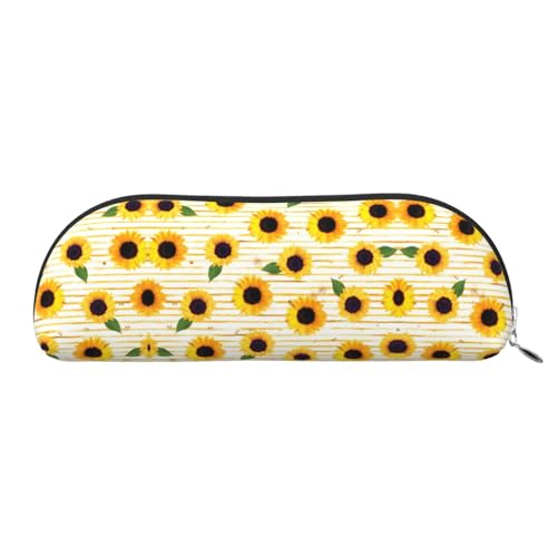 Xcwzbls Federmäppchen aus Leder, halbrund, Sonnenblumenmuster, große Kapazität, Aufbewahrungstasche, Reisetasche, Make-up-Kosmetiktasche, silber, Einheitsgröße, Taschen-Organizer von Xcwzbls