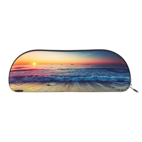 Xcwzbls Federmäppchen aus Leder, halbrund, Sonnenuntergang mit Blick auf den Strand, Ufer, große Kapazität, Aufbewahrungstasche, Reisetasche, Make-up-Kosmetiktasche, silber, Einheitsgröße von Xcwzbls