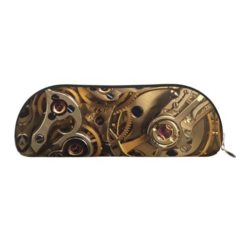 Xcwzbls Federmäppchen aus Leder, halbrund, Steampunk-Getriebe, große Kapazität, Aufbewahrungstasche, Reisetasche, Make-up-Kosmetiktasche, gold, Einheitsgröße, Taschen-Organizer von Xcwzbls