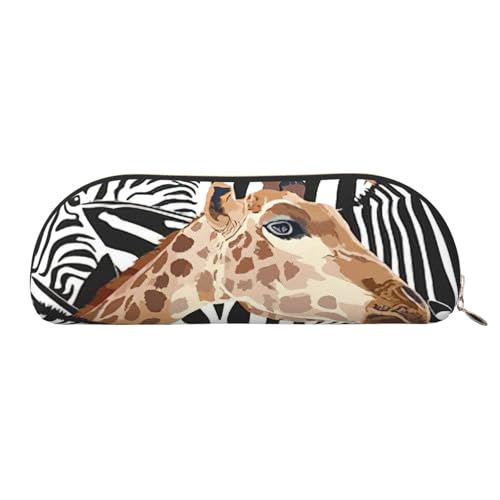 Xcwzbls Federmäppchen aus Leder, halbrund, Zebra- und Giraffenmotiv, große Kapazität, Aufbewahrungstasche, Reisetasche, Make-up-Kosmetiktasche, gold, Einheitsgröße, Taschen-Organizer von Xcwzbls