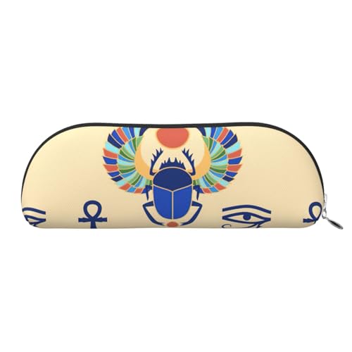 Xcwzbls Federmäppchen aus Leder, halbrund, ägyptischer Skarabäus, große Kapazität, Aufbewahrungstasche, Reisetasche, Make-up-Kosmetiktasche, silber, Einheitsgröße, Taschen-Organizer von Xcwzbls