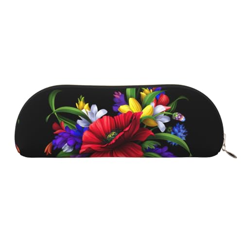 Xcwzbls Federmäppchen aus Leder, halbrund, bunt, Frühlingsfrosch, Blume, großes Fassungsvermögen, Aufbewahrungstasche, Reisetasche, Make-up-Kosmetiktasche, gold, Einheitsgröße, Taschen-Organizer von Xcwzbls