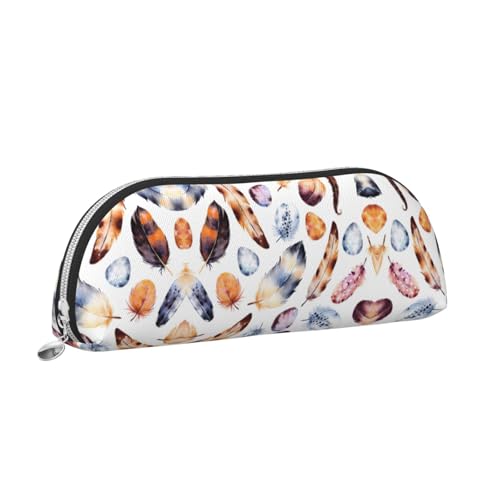 Xcwzbls Federmäppchen aus Leder, halbrund, bunt, Pfauenfeder-Druck, großes Fassungsvermögen, Aufbewahrungstasche, Reisetasche, Make-up-Kosmetiktasche, silber, Einheitsgröße, Taschen-Organizer von Xcwzbls