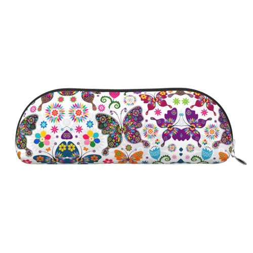 Xcwzbls Federmäppchen aus Leder, halbrund, bunte Schmetterlinge und Blumen, großes Fassungsvermögen, Aufbewahrungstasche, Reisetasche, Make-up-Kosmetiktasche, silber, Einheitsgröße, Taschen-Organizer Xcwzbls Federmäppchen aus Leder, halbrund, bunte Schmetterlinge und Blumen, großes Fassungsvermögen, Aufbewahrungstasche, Reisetasche, Make-up-Kosmetiktasche, silber, Einheitsgröße, Taschen-Organizer von Xcwzbls