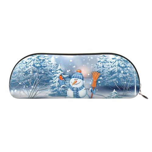 Xcwzbls Federmäppchen aus Leder, halbrund, fleißig, Schneemann, große Kapazität, Aufbewahrungstasche, Reisetasche, Make-up-Kosmetiktasche, gold, Einheitsgröße, Taschen-Organizer von Xcwzbls