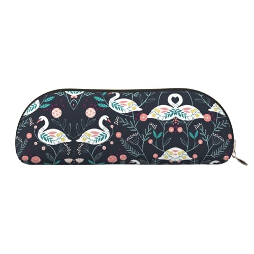 Xcwzbls Federmäppchen aus Leder, halbrund, florales Schwan, großes Fassungsvermögen, Aufbewahrungstasche, Reisetasche, Make-up-Kosmetiktasche, gold, Einheitsgröße, Taschen-Organizer von Xcwzbls