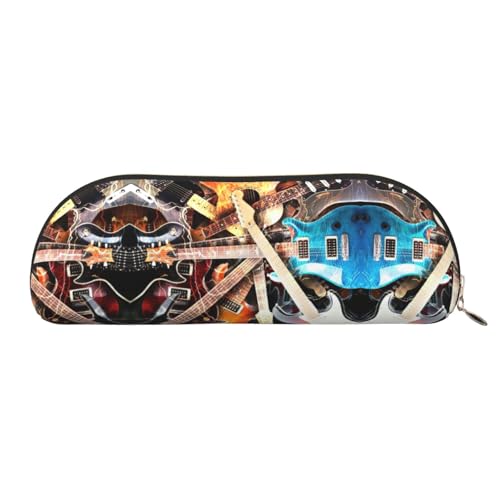 Xcwzbls Federmäppchen aus Leder, halbrund, für E-Gitarre, Musik, große Kapazität, Aufbewahrungstasche, Reisetasche, Make-up-Kosmetiktasche, gold, Einheitsgröße, Taschen-Organizer von Xcwzbls