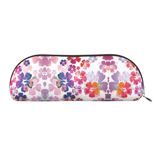 Xcwzbls Federmäppchen aus Leder, halbrund, hawaiianischer Blumendruck, große Kapazität, Aufbewahrungstasche, Reisetasche, Make-up-Kosmetiktasche, gold, Einheitsgröße, Taschen-Organizer von Xcwzbls