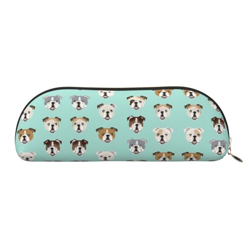 Xcwzbls Federmäppchen aus Leder, halbrund, lustige englische Bulldogge, große Kapazität, Aufbewahrungstasche, Reisetasche, Make-up-Kosmetiktasche, gold, Einheitsgröße, Taschen-Organizer von Xcwzbls