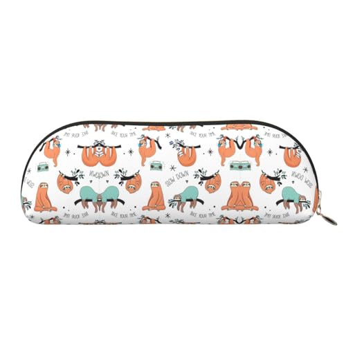 Xcwzbls Federmäppchen aus Leder, halbrund, lustiges Tier-Faultier-Musik-Federmäppchen, große Kapazität, Aufbewahrungstasche, Reisetasche, Make-up-Kosmetiktasche, gold, Einheitsgröße, Taschen-Organizer von Xcwzbls