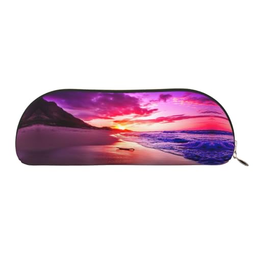 Xcwzbls Federmäppchen aus Leder, halbrund, mit Sonnenuntergang, große Kapazität, Aufbewahrungstasche, Reisetasche, Make-up-Kosmetiktasche, gold, Einheitsgröße, Taschen-Organizer von Xcwzbls