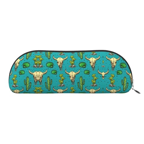 Xcwzbls Federmäppchen aus Leder, halbrund, niedlicher Kaktus und Totenkopf des Stiers, große Kapazität, Aufbewahrungstasche, Reisetasche, Make-up-Kosmetiktasche, silber, Einheitsgröße Xcwzbls Federmäppchen aus Leder, halbrund, niedlicher Kaktus und Totenkopf des Stiers, große Kapazität, Aufbewahrungstasche, Reisetasche, Make-up-Kosmetiktasche, silber, Einheitsgröße von Xcwzbls