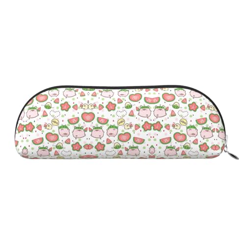 Xcwzbls Federmäppchen aus Leder, halbrund, niedliches Schweinemuster, große Kapazität, Aufbewahrungstasche, Reisetasche, Make-up-Kosmetiktasche, silber, Einheitsgröße, Taschen-Organizer von Xcwzbls