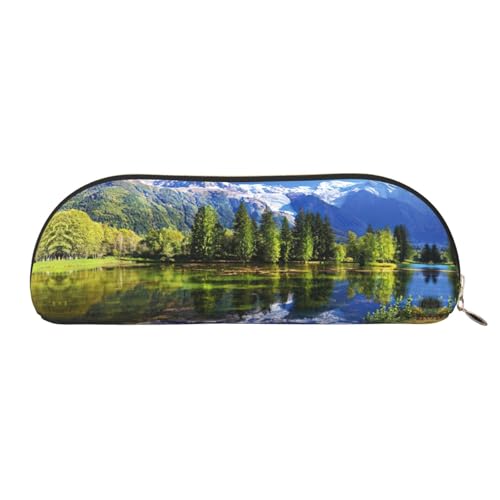 Xcwzbls Federmäppchen aus Leder, halbrund, schneebedeckte Berge, große Kapazität, Aufbewahrungstasche, Reisetasche, Make-up-Kosmetiktasche, gold, Einheitsgröße, Taschen-Organizer von Xcwzbls