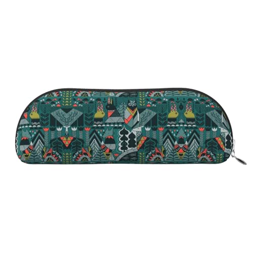 Xcwzbls Federmäppchen aus Leder, halbrund, skandinavische Tiere, große Kapazität, Aufbewahrungstasche, Reisetasche, Make-up-Kosmetiktasche, silber, Einheitsgröße, Taschen-Organizer von Xcwzbls