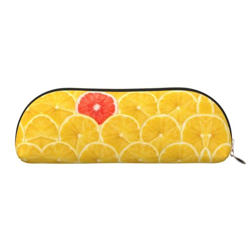 Xcwzbls Federmäppchen aus Leder, halbrund, sommerlich, Zitronengelb, große Kapazität, Aufbewahrungstasche, Reisetasche, Make-up-Kosmetiktasche, gold, Einheitsgröße, Taschen-Organizer von Xcwzbls