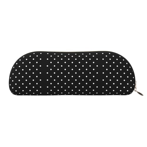 Xcwzbls Federmäppchen aus Leder, halbrund, weißes Punktemuster, große Kapazität, Aufbewahrungstasche, Reisetasche, Make-up-Kosmetiktasche, gold, Einheitsgröße, Taschen-Organizer von Xcwzbls