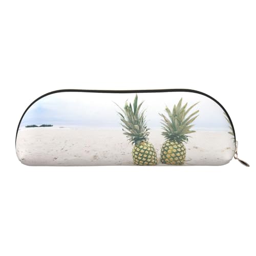 Xcwzbls Federmäppchen aus Leder, halbrunde Ananas am Sommer, Strand, großes Fassungsvermögen, Aufbewahrungstasche, Reisetasche, Make-up-Kosmetiktasche, gold, Einheitsgröße, Taschen-Organizer von Xcwzbls