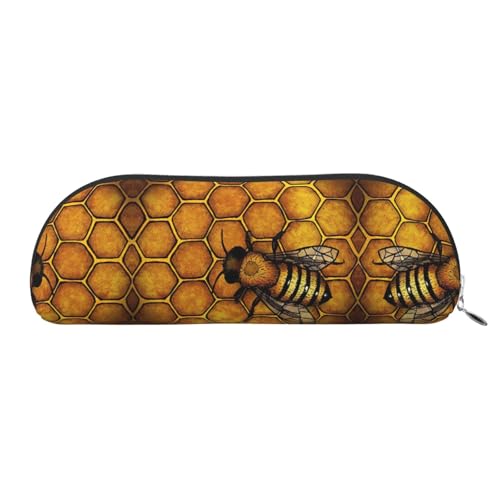 Xcwzbls Federmäppchen aus Leder, halbrunde Honigbiene, große Kapazität, Aufbewahrungstasche, Reisetasche, Make-up-Kosmetiktasche, silber, Einheitsgröße, Taschen-Organizer von Xcwzbls