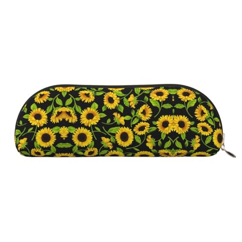 Xcwzbls Federmäppchen aus Leder, halbrunde Sonnenblume, großes Fassungsvermögen, Aufbewahrungstasche, Reisetasche, Make-up-Kosmetiktasche, gold, Einheitsgröße, Taschen-Organizer von Xcwzbls