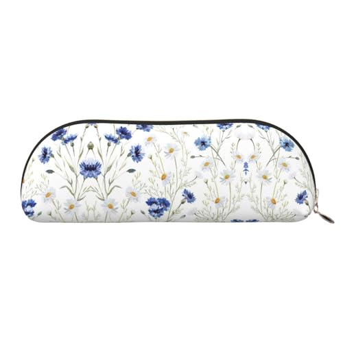 Xcwzbls Federmäppchen aus Leder, halbrunde Wildblumen und Kornblumen, Gänseblümchen, große Kapazität, Aufbewahrungstasche, Reisetasche, Make-up-Kosmetiktasche, gold, Einheitsgröße, Taschen-Organizer von Xcwzbls