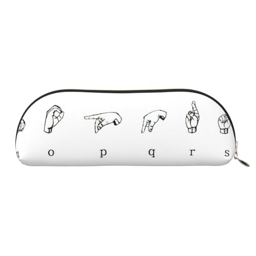 Xcwzbls Federmäppchen aus Leder, halbrunde Zeichensprache, Alphabet, große Kapazität, Aufbewahrungstasche, Reisetasche, Make-up-Kosmetiktasche, gold, Einheitsgröße, Taschen-Organizer von Xcwzbls