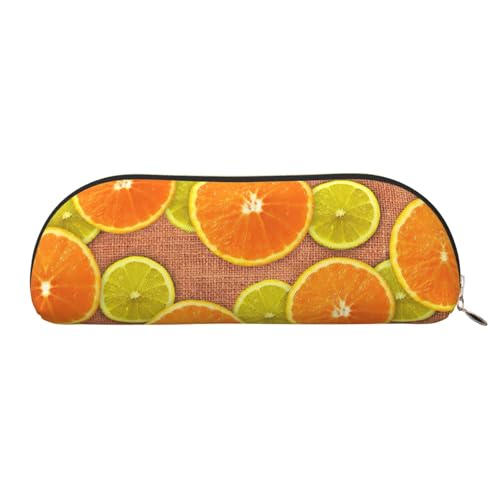 Xcwzbls Federmäppchen aus Leder, halbrunde Zitronen und Orangen, große Kapazität, Aufbewahrungstasche, Reisetasche, Make-up-Kosmetiktasche, gold, Einheitsgröße, Taschen-Organizer von Xcwzbls