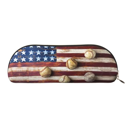 Xcwzbls Federmäppchen aus Leder, halbrunde amerikanische Flagge und Baseball, große Kapazität, Aufbewahrungstasche, Reisetasche, Make-up-Kosmetiktasche, gold, Einheitsgröße, Taschen-Organizer von Xcwzbls