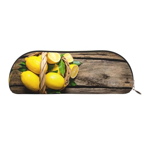 Xcwzbls Federmäppchen aus Leder, halbrunder Korb, Zitronen, großes Fassungsvermögen, Aufbewahrungstasche, Reisetasche, Make-up-Kosmetiktasche, gold, Einheitsgröße, Taschen-Organizer von Xcwzbls