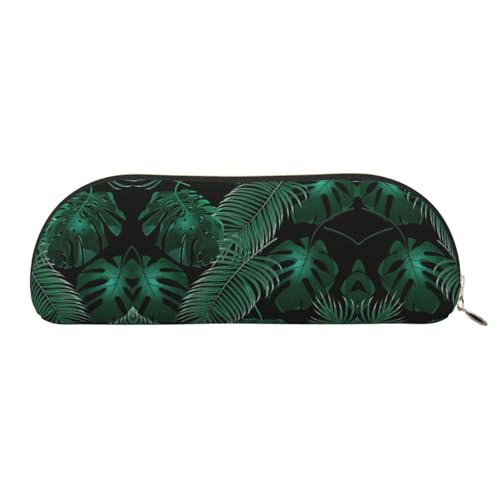 Xcwzbls Federmäppchen aus Leder, halbrundgrün, Blattgrün, große Kapazität, Aufbewahrungstasche, Reisetasche, Make-up-Kosmetiktasche, gold, Einheitsgröße, Taschen-Organizer von Xcwzbls