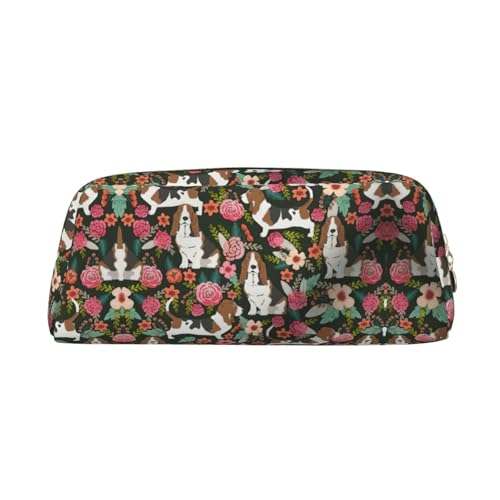 Xcwzbls Federmäppchen mit großem Fassungsvermögen, Hunde- und Blumenmotiv, Leder, Reißverschluss, dreidimensionales Federmäppchen, Bürobedarf, gold, Einheitsgröße, Taschen-Organizer von Xcwzbls