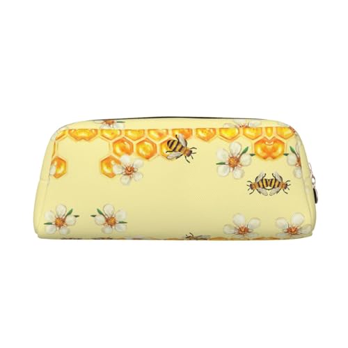 Xcwzbls Federmäppchen mit großem Fassungsvermögen, Motiv: Bee in Blume, Federmäppchen, Lederreißverschluss, dreidimensionales Federmäppchen, Bürobedarf, gold, Einheitsgröße, Taschen-Organizer von Xcwzbls