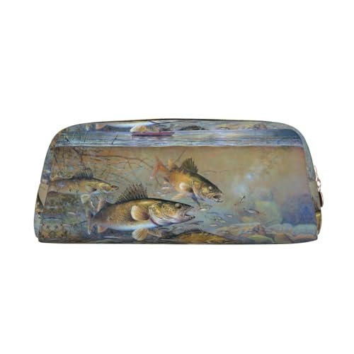 Xcwzbls Federmäppchen mit großem Fassungsvermögen, Motiv: Fischer, Leder, Reißverschluss, dreidimensionales Federmäppchen, Bürobedarf, gold, Einheitsgröße, Taschen-Organizer von Xcwzbls