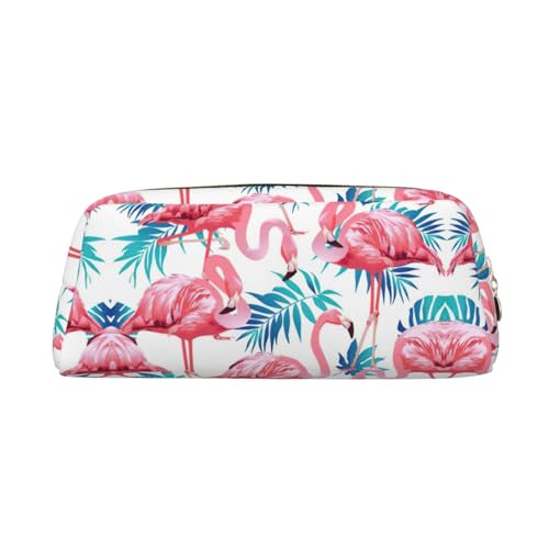 Xcwzbls Federmäppchen mit großem Fassungsvermögen, Motiv: Flamingo, Vogel und Blätter, Leder, Reißverschluss, dreidimensionales Federmäppchen, Bürobedarf, gold, Einheitsgröße, Taschen-Organizer von Xcwzbls