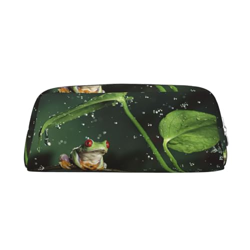 Xcwzbls Federmäppchen mit großem Fassungsvermögen, Motiv: Frosch und Regen, aus Leder, mit Reißverschluss, dreidimensionales Federmäppchen, Bürobedarf, silber, Einheitsgröße, Taschen-Organizer von Xcwzbls