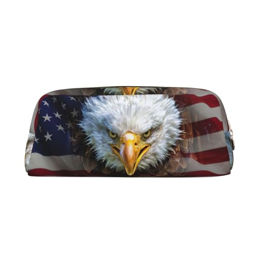 Xcwzbls Federmäppchen mit großem Fassungsvermögen, amerikanischer Weißkopfseeadler, Stifteetui, Lederreißverschluss, dreidimensionales Federmäppchen, Bürobedarf, gold, Einheitsgröße, Taschen-Organizer von Xcwzbls