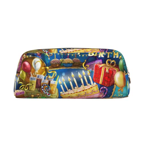 Xcwzbls Federmäppchen mit großem Fassungsvermögen "Happy Birthday", Federmäppchen, Leder, Reißverschluss, dreidimensionales Federmäppchen, Bürobedarf, gold, Einheitsgröße, Taschen-Organizer von Xcwzbls