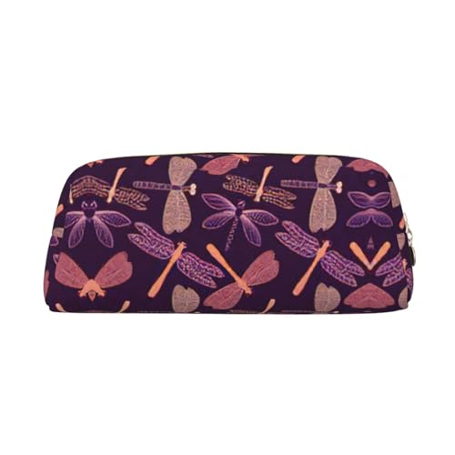 Xcwzbls Großes Federmäppchen mit Libellen-Motiv, Leder, Reißverschluss, dreidimensionales Federmäppchen, Bürobedarf, gold, Einheitsgröße, Taschen-Organizer von Xcwzbls