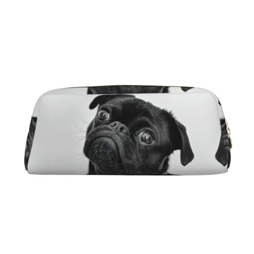 Xcwzbls Großes Federmäppchen mit Mops-Motiv, Leder, Reißverschluss, dreidimensionales Federmäppchen, Bürobedarf, Schwarz, gold, Einheitsgröße, Taschen-Organizer von Xcwzbls