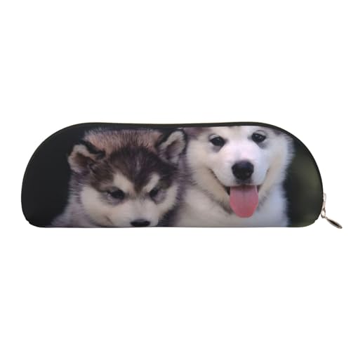 Xcwzbls Husky Federmäppchen aus Leder, halbrund, große Kapazität, Aufbewahrungstasche, Reisetasche, Make-up-Kosmetiktasche, gold, Einheitsgröße, Taschen-Organizer von Xcwzbls