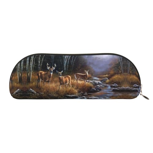 Xcwzbls Leder-Federmäppchen, halbrund, Hirsch, große Kapazität, Aufbewahrungstasche, Reisetasche, Make-up-Kosmetiktasche, gold, Einheitsgröße, Taschen-Organizer von Xcwzbls