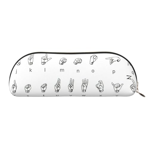 Xcwzbls Leder Halbrunde Zeichensprache Alphabet Federmäppchen Große Kapazität Aufbewahrungstasche Reisetasche Make-up Kosmetiktasche, gold, Einheitsgröße, Taschen-Organizer von Xcwzbls